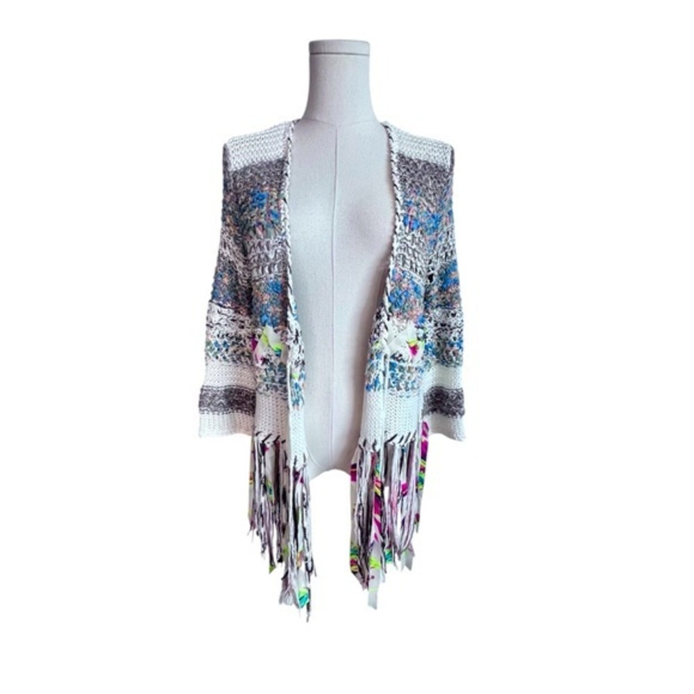 Dor Dor Colorful Chunky‎ Knit Fringe Women's Shredded Cardigan Sweater Size M